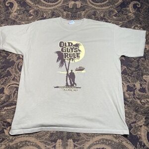 Vtg Y2K Old Guys Rule Costa Maya Mexico Brown Shirt Mens Size XL